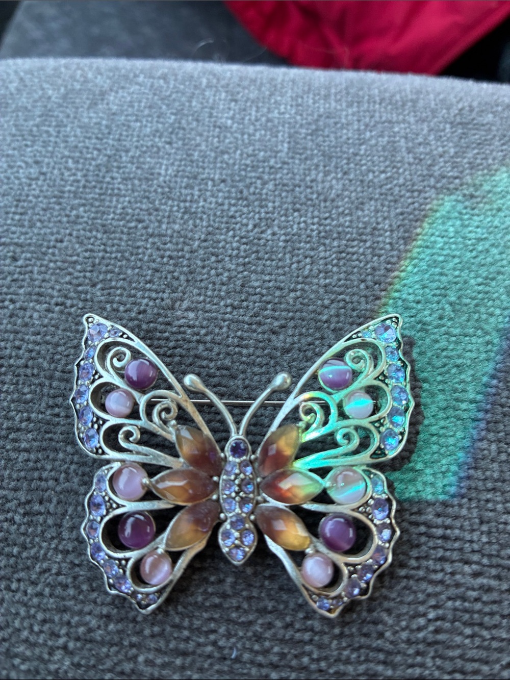Butterfly Crystal Brooch - Purple & Iridescent Stones